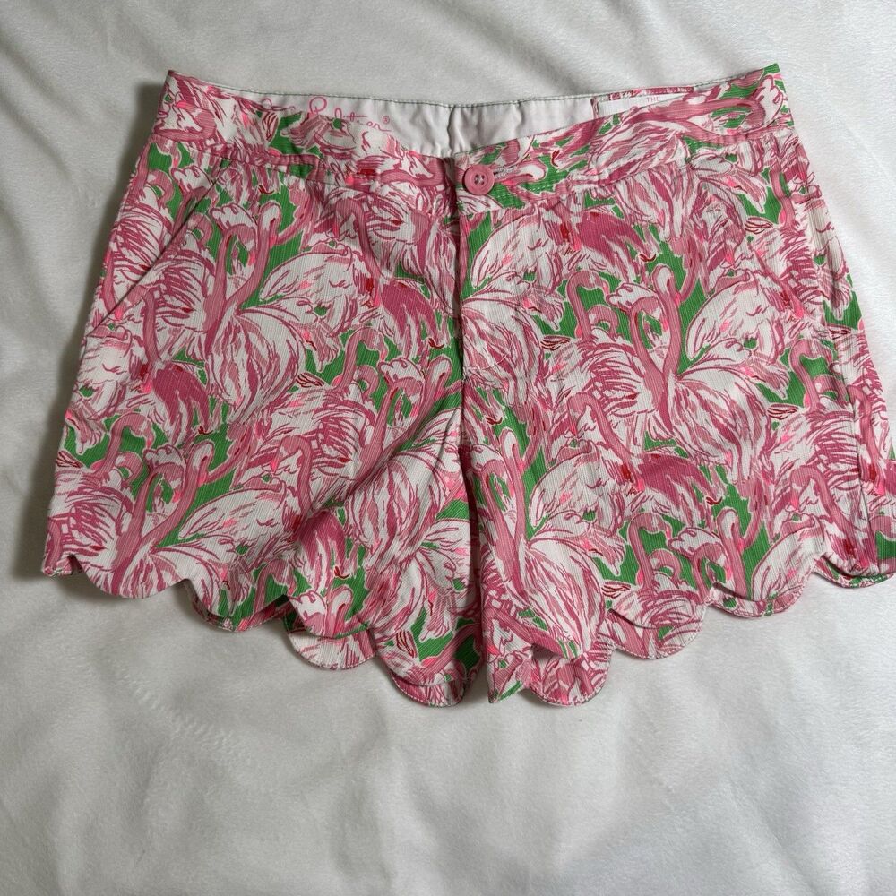 Lilly Pulitzer The Buttercup Shorts Sz 0 Flamingo Pink Colony Scalloped Hem